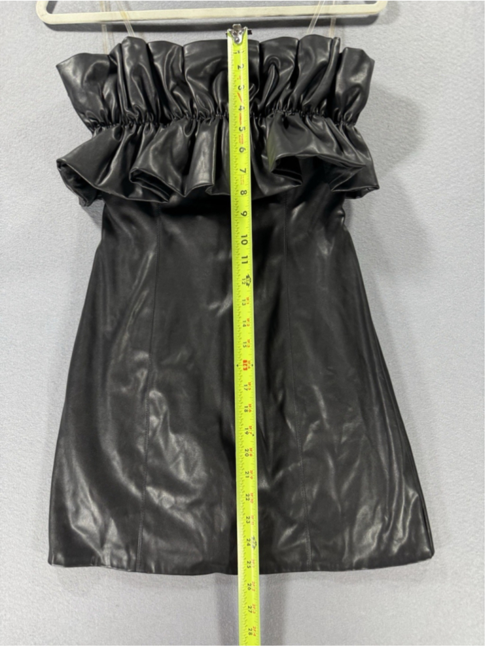 DO + BE Black Faux Leather Mini Dress Ruffle Bodice - Picture 6 of 13
